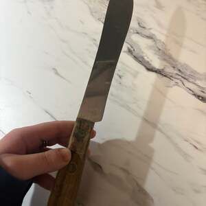 Vintage Geneva Forge Butcher Knife with Wood Handle and Brass Rivets